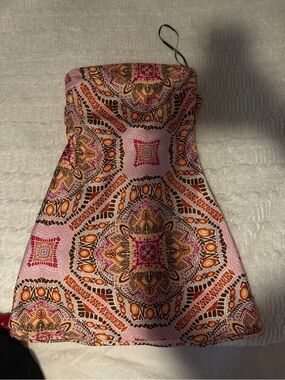 Forever 21 Pink Orange Geometric Strapless Dress